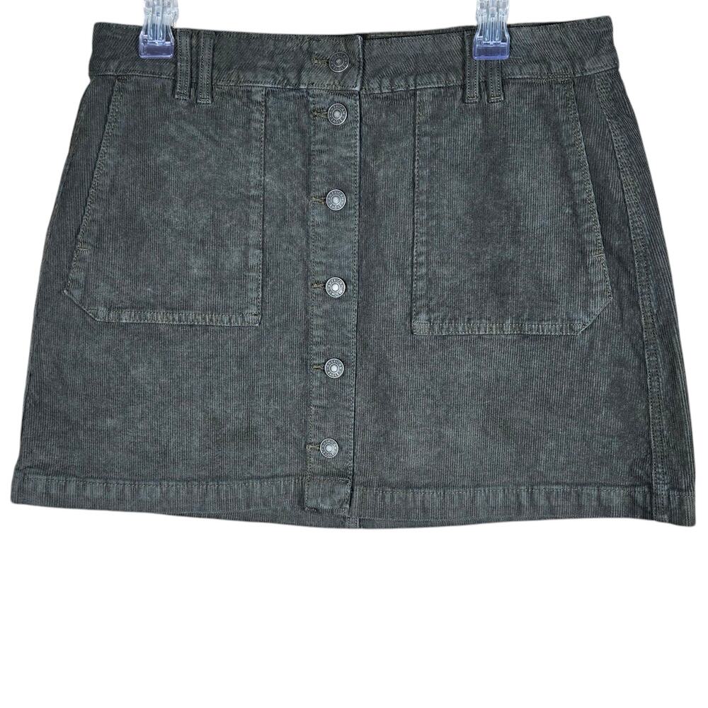 American Eagle‎ Skirt Women 12 Green Corduroy Super Hi Rise A Line Super Stretch